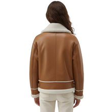 Load image into Gallery viewer, Women's Brown B3 Aviator Leather Jacket with Buckle Collar
