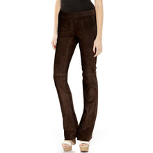 Load image into Gallery viewer, Women&#39;s Flared Suede Pants - Elasticated Waist
