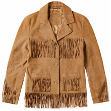 Load image into Gallery viewer, Women's Suede Leather Blazer with Fringed Hem in Slim Fit Western Style
