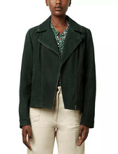 Load image into Gallery viewer, Womens Green Biker Suede Leather Jacket
