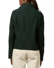Load image into Gallery viewer, Womens Green Biker Suede Leather Jacket
