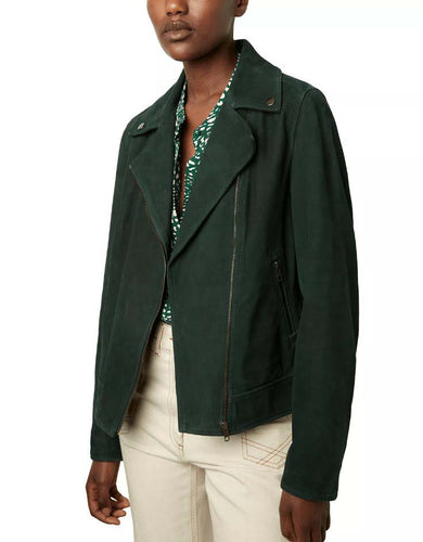 Womens Green Biker Suede Leather Jacket