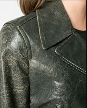 Load image into Gallery viewer, Women’s Khaki Distressed Vintage Leather Jacket
