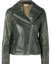 Load image into Gallery viewer, Women’s Khaki Distressed Vintage Leather Jacket
