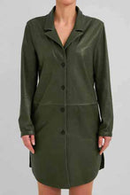 Load image into Gallery viewer, womens khaki leather coat with belted waist
