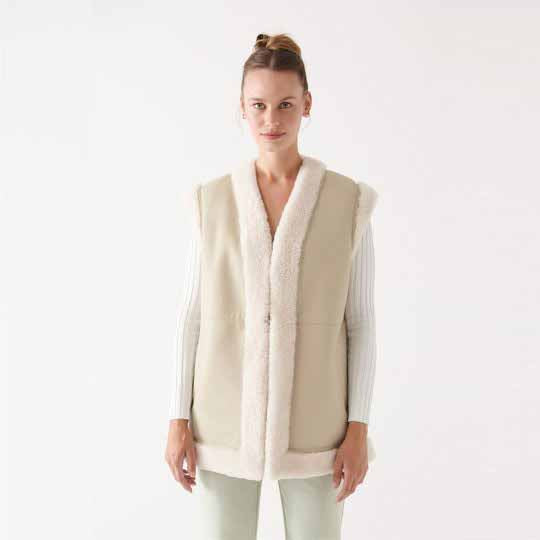 White Shearling Leather Vest for Women
