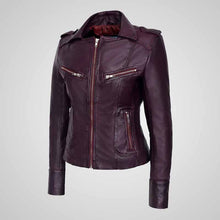 Load image into Gallery viewer, Women’s Maroon Waxed Leather Jacket - Designer Cut
