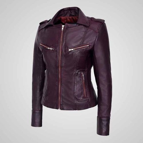 Women’s Maroon Waxed Leather Jacket - Designer Cut
