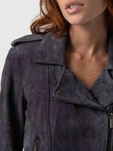 Load image into Gallery viewer, womens matte black biker suede leather jacket
