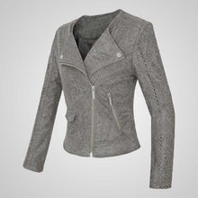 Load image into Gallery viewer, Matte Grey Suede Jacket for Women
