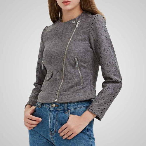 Matte Grey Suede Jacket for Women