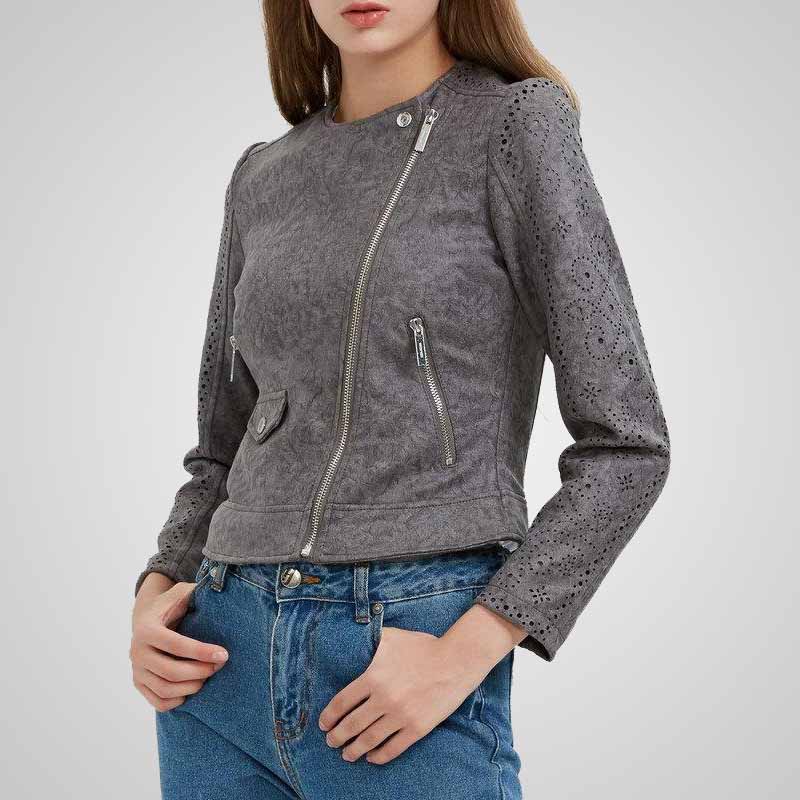 Matte Grey Suede Jacket for Women