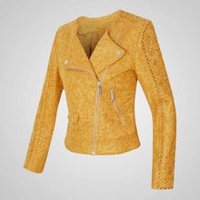 Load image into Gallery viewer, Matte Yellow Suede Jacket for Women
