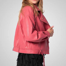 Load image into Gallery viewer, Person wearing a pink leather jacket

