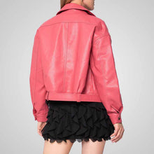 Load image into Gallery viewer, Women’s Pink Biker Leather Jacket – Gemini Style
