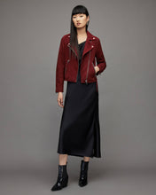 Load image into Gallery viewer, Women’s Red Suede Leather Biker Jacket
