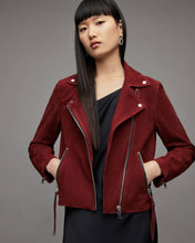 Load image into Gallery viewer, Women’s Red Suede Leather Biker Jacket
