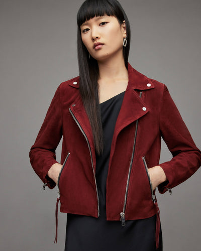 Women’s Red Suede Leather Biker Jacket