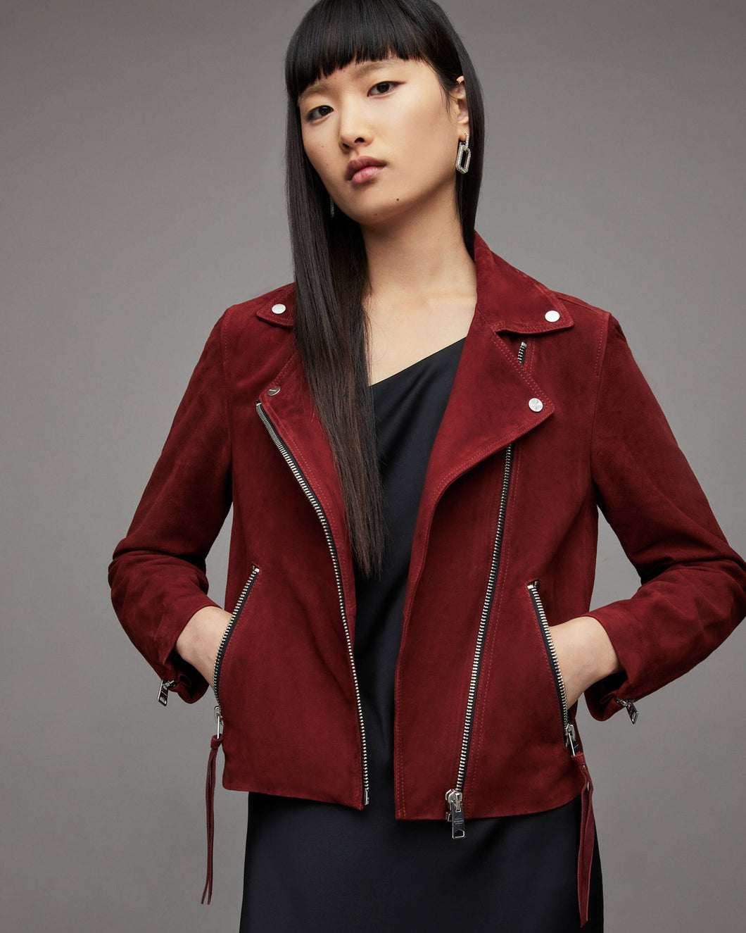 Women’s Red Suede Leather Biker Jacket