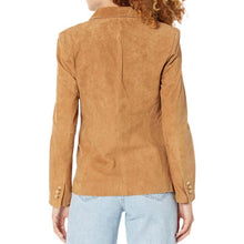 Load image into Gallery viewer, Women's Suede Leather Blazer with Double Breasted Front and Wide Lapel in A Line Style
