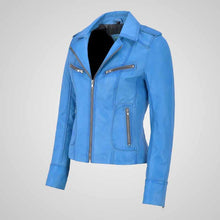 Load image into Gallery viewer, Women’s Smart Tailored Fit Real Lambskin Leather Jacket in Blue
