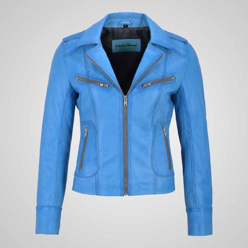 Women’s Smart Tailored Fit Real Lambskin Leather Jacket in Blue