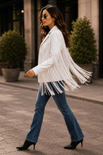 Load image into Gallery viewer, Women's White Premium Leather Fringe Jacket with Tassel Detail Western Cowgirl Style
