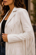 Load image into Gallery viewer, Women's White Premium Leather Fringe Jacket with Tassel Detail Western Cowgirl Style

