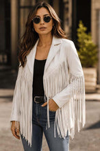 Load image into Gallery viewer, Women's White Premium Leather Fringe Jacket with Tassel Detail Western Cowgirl Style
