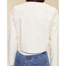 Load image into Gallery viewer, Women's White Pure Lambskin Leather Biker Jacket with Moto Style and Zipped Pockets
