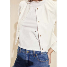 Load image into Gallery viewer, Women's White Pure Lambskin Leather Biker Jacket with Moto Style and Zipped Pockets

