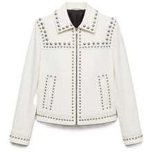 Load image into Gallery viewer, Women's White Genuine Leather Biker Jacket with Rivet Studded Gothic Style

