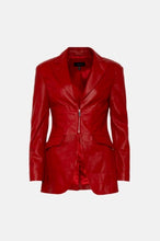 Load image into Gallery viewer, Red Leather Blazer for Women with Zipper Closure
