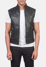 Load image into Gallery viewer, Men’s Black Leather Motorcycle Vest

