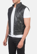 Load image into Gallery viewer, Black Leather Biker Vest

