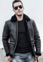 Load image into Gallery viewer, Men’s Black Shearling Hooded Long Coat
