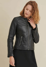 Load image into Gallery viewer, Women&#39;s Black Leather Racing Jacket
