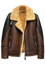Load image into Gallery viewer, Trendy Men’s Aviator Dark Brown Leather Shearling Jacket
