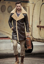 Load image into Gallery viewer, Men’s Dark Brown Leather Shearling Long Coat
