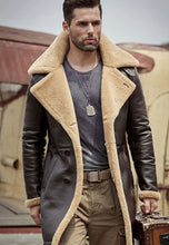 Load image into Gallery viewer, Men’s Dark Brown Leather Shearling Long Coat
