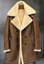 Load image into Gallery viewer, Men’s Camel Brown Leather Shearling Long Coat
