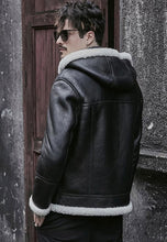 Load image into Gallery viewer, Men Black Leather Shearling Jackets
