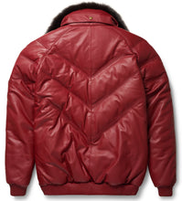 Load image into Gallery viewer, Burgundy Leather V-Bomber Jacket - V Bomber Leather Jacket
