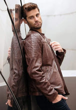 Load image into Gallery viewer, Mens Maroon Leather Biker Jacket
