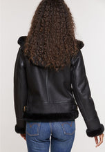 Load image into Gallery viewer, Women’s Black Leather Removable Hood Shearling Jacket
