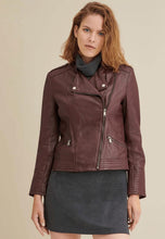 Load image into Gallery viewer, Women’s Maroon Leather Biker Jacket
