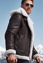 Load image into Gallery viewer, White Shearling-Collar Leather Flight Jacket
