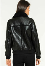 Load image into Gallery viewer, Women’s Black Leather Shearling Jacket
