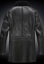 Load image into Gallery viewer, Men’s Black Leather Shearling Long Coat
