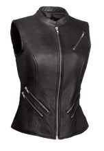 Load image into Gallery viewer, Women’s Black Leather Biker Vest
